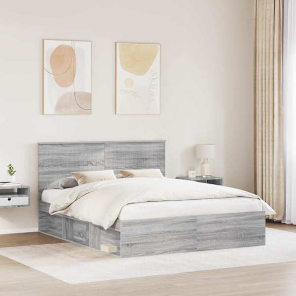 Voodiraam peatsiga, hall sonoma, 160 × 200 cm, männipuit — mudel 3410988