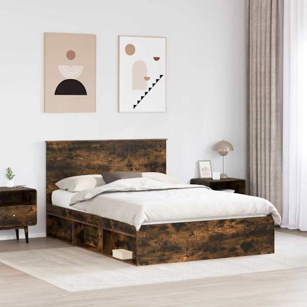 Voodiraam peatsiga, suitsutatud tamm, 140 × 190 cm, männipuit — mudel 3411014