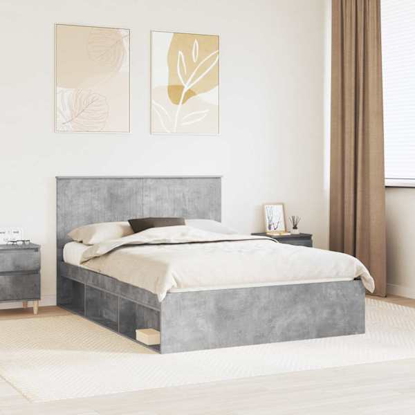 Voodiraam peatsiga, betoonhall, 135 × 190 cm, männipuit — mudel 3411022