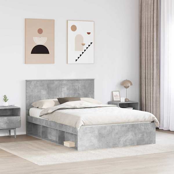 Voodiraam peatsiga, betoonhall, 135 × 190 cm, männipuit — mudel 3411022