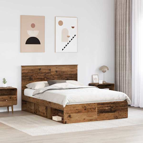 Voodiraam peatsiga, vana puit, 135 × 190 cm, männipuit — mudel 3411026