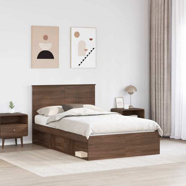 Voodiraam peatsiga, pruun tamm, 120 × 200 cm, männipuit — mudel 3411034