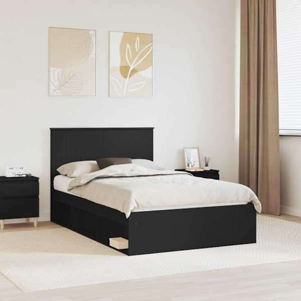 Voodiraam peatsiga, must, 120 × 190 cm, männipuit — mudel 3411038