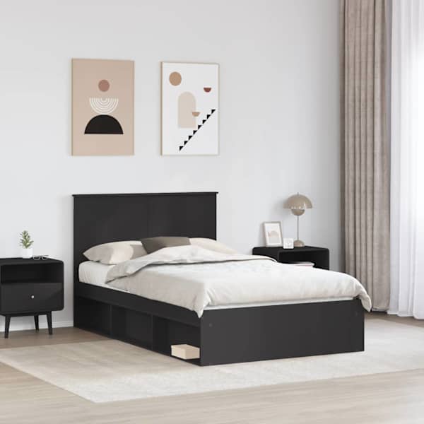 Voodiraam peatsiga, must, 120 × 190 cm, männipuit — mudel 3411038