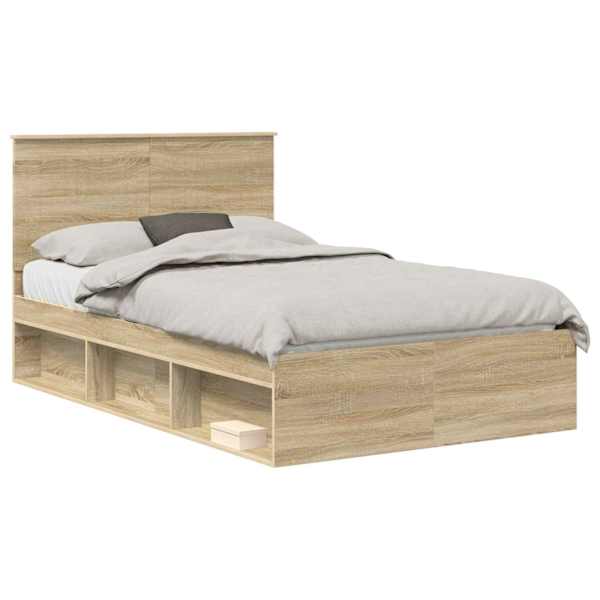 Voodiraam peatsiga, sonoma tamm, 120 × 190 cm, männipuit — mudel 3411039