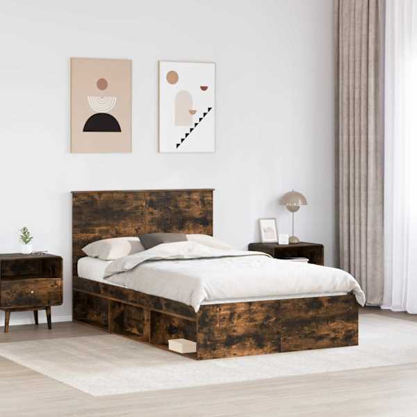 Voodiraam peatsiga, suitsutatud tamm, 120 × 190 cm, männipuit — mudel 3411041