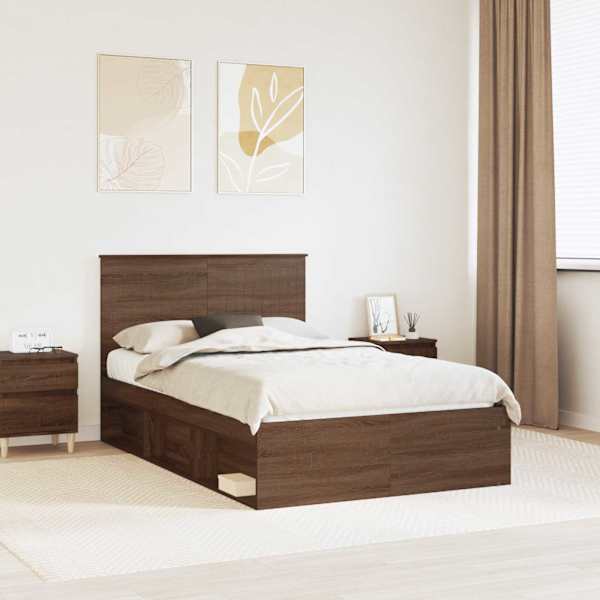 Voodiraam peatsiga, pruun tamm, 120 × 190 cm, männipuit — mudel 3411043