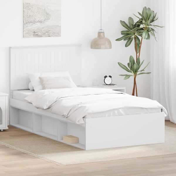 Voodiraam peatsiga, valge, 100 × 200 cm, männipuit — mudel 3411046