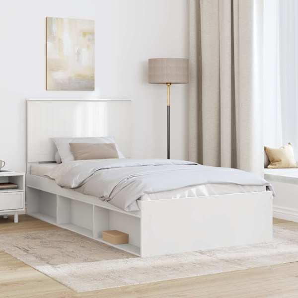 Voodiraam peatsiga, valge, 100 × 200 cm, männipuit — mudel 3411046