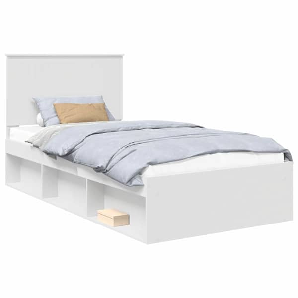 Voodiraam peatsiga, valge, 100 × 200 cm, männipuit — mudel 3411046