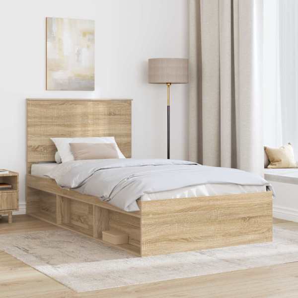 Voodiraam peatsiga, sonoma tamm, 100 × 200 cm, männipuit — mudel 3411048