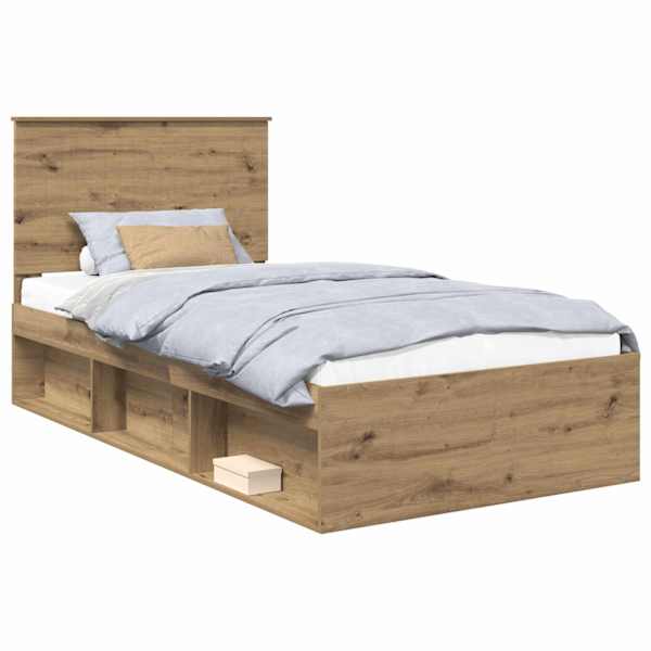 Voodiraam peatsiga, artisan tamm, 100 × 200 cm, männipuit — mudel 3411054