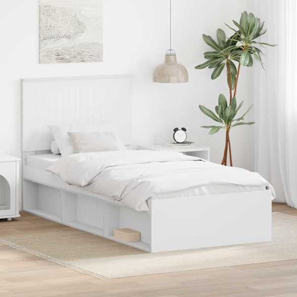 Voodiraam peatsiga, valge, 90 × 190 cm, männipuit — mudel 3411064