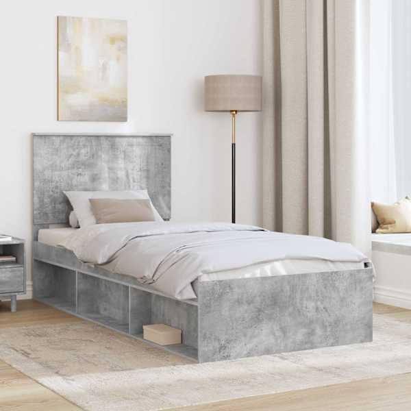 Voodiraam peatsiga, betoonhall, 90 × 190 cm, männipuit — mudel 3411067