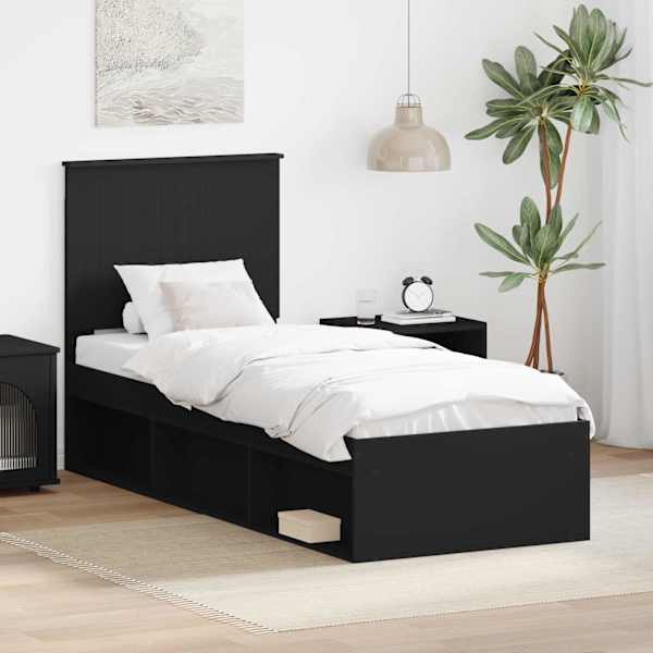 Voodiraam peatsiga, must, 75 × 190 cm, männipuit — mudel 3411074