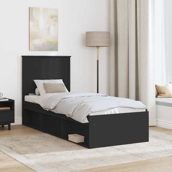 Voodiraam peatsiga, must, 75 × 190 cm, männipuit — mudel 3411074