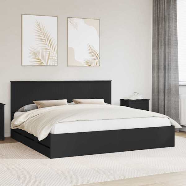 Sahtlitega voodiraam peatsiga, must, 200 × 200 cm — mudel 3411083