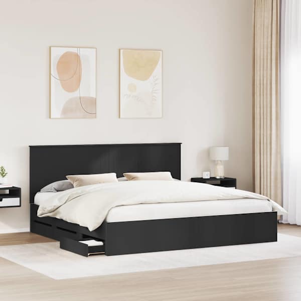 Sahtlitega voodiraam peatsiga, must, 200 × 200 cm — mudel 3411083