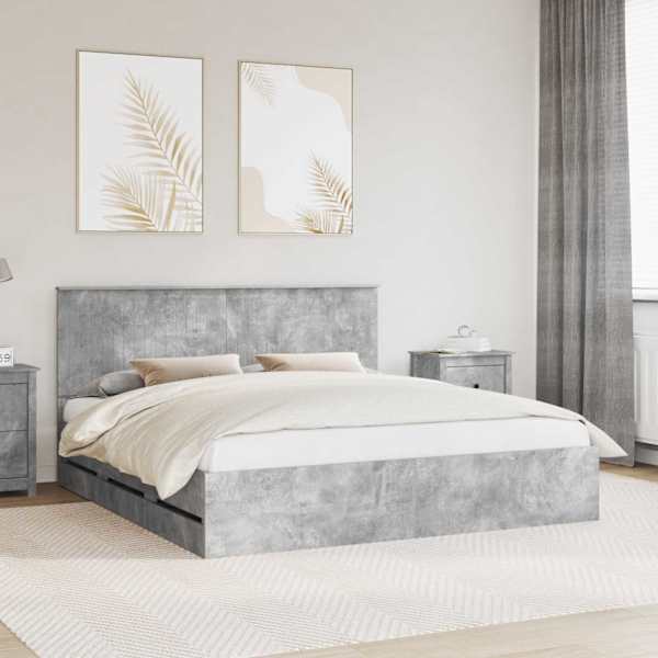 Sahtlitega voodiraam peatsiga, betoonhall, 180 × 200 cm — mudel 3411092
