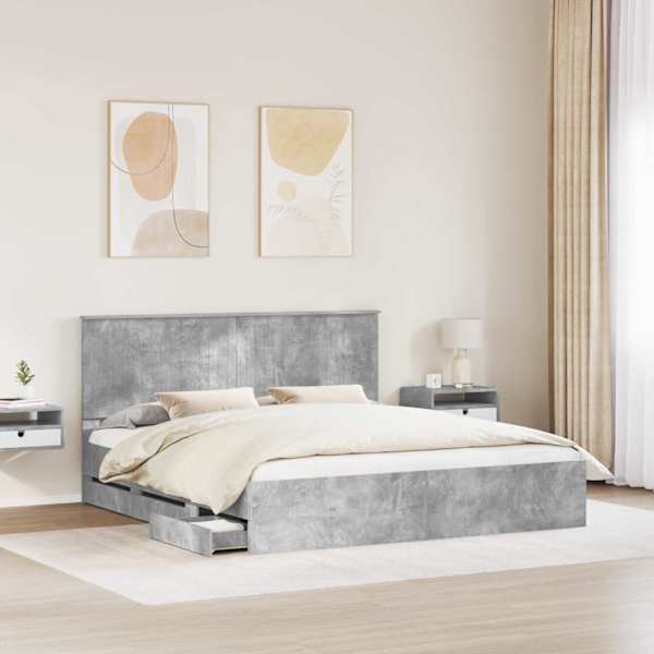 Sahtlitega voodiraam peatsiga, betoonhall, 180 × 200 cm — mudel 3411092