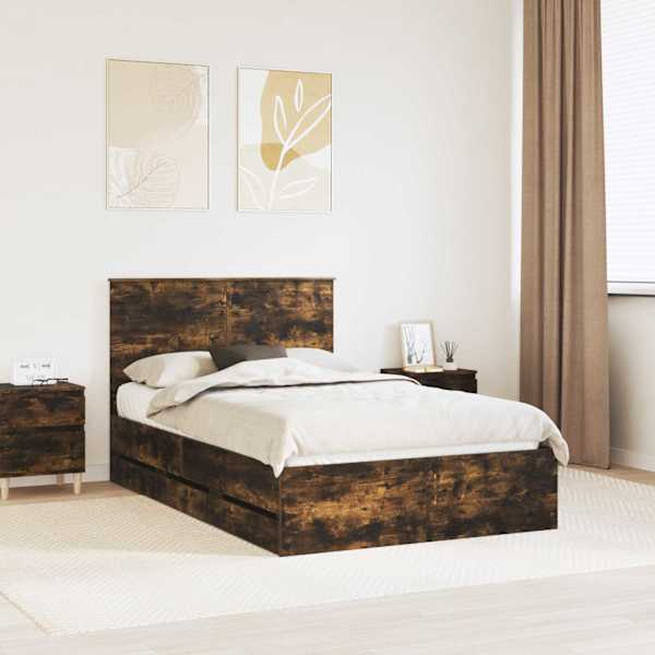 Sahtlitega voodiraam peatsiga, suitsutatud tamm, 120 × 200 cm — mudel 3411135