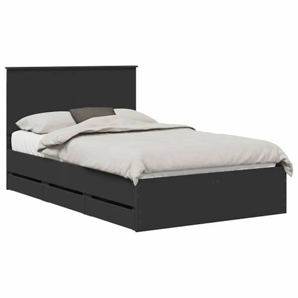 Sahtlitega voodiraam peatsiga, must, 120 × 190 cm — mudel 3411139