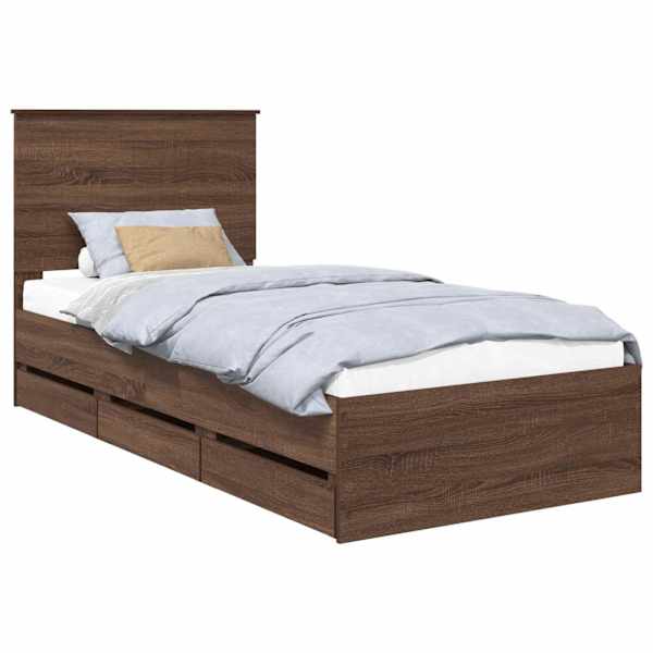 Sahtlitega voodiraam peatsiga, pruun tamm, 90 × 200 cm — mudel 3411158