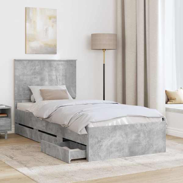 Sahtlitega voodiraam peatsiga, betoonhall, 90 × 190 cm — mudel 3411162