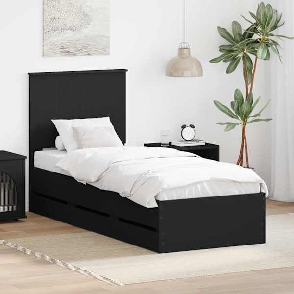 Sahtlitega voodiraam peatsiga, must, 75 × 190 cm — mudel 3411167