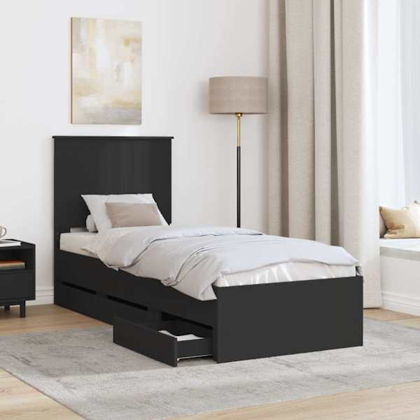 Sahtlitega voodiraam peatsiga, must, 75 × 190 cm — mudel 3411167