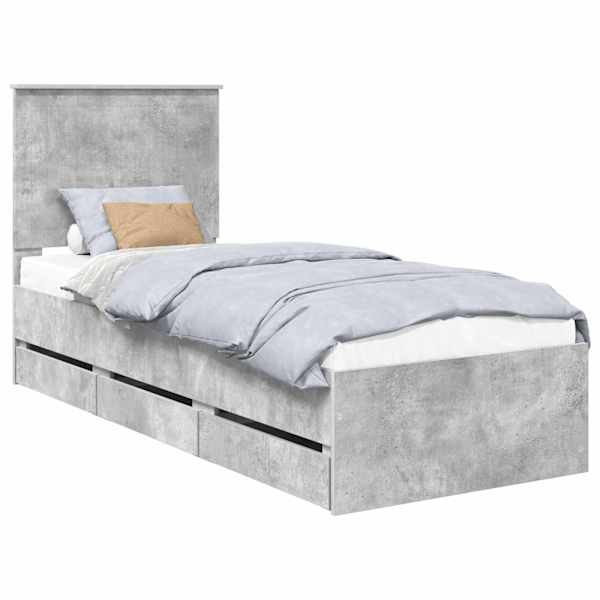 Sahtlitega voodiraam peatsiga, betoonhall, 75 × 190 cm — mudel 3411169