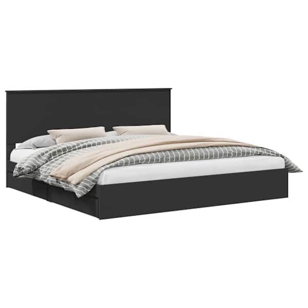 Sahtlitega voodiraam peatsiga, must, 200 × 200 cm, tehispuit