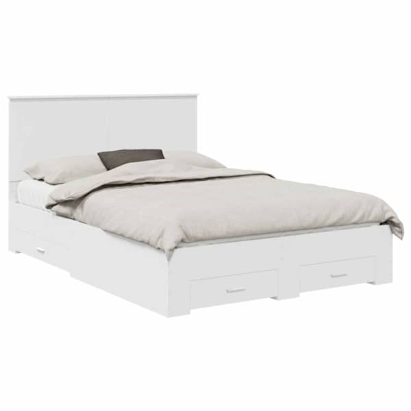 Sahtlitega voodiraam peatsiga, valge, 140 × 200 cm, tehispuit — mudel 3411296