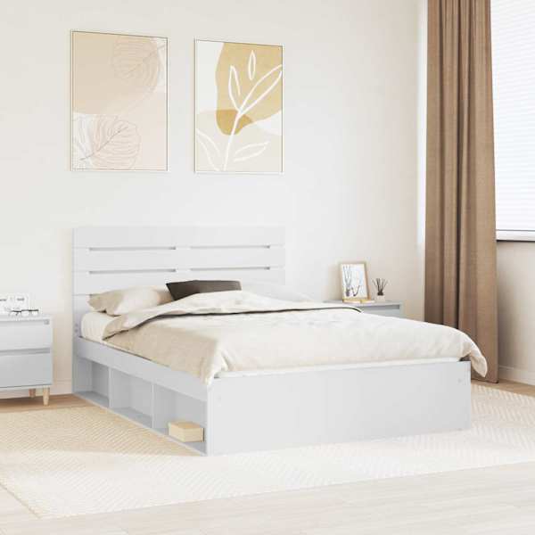 Voodiraam peatsiga, valge, 160 × 200 cm, männipuit — mudel 3411391