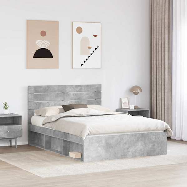 Voodiraam peatsiga, betoonhall, 160 × 200 cm, männipuit — mudel 3411394