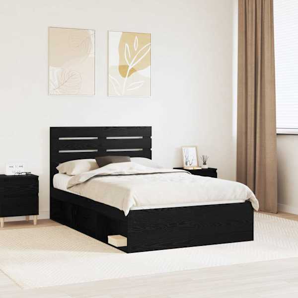 Voodiraam peatsiga, must tamm, 135 × 190 cm, männipuit — mudel 3411424