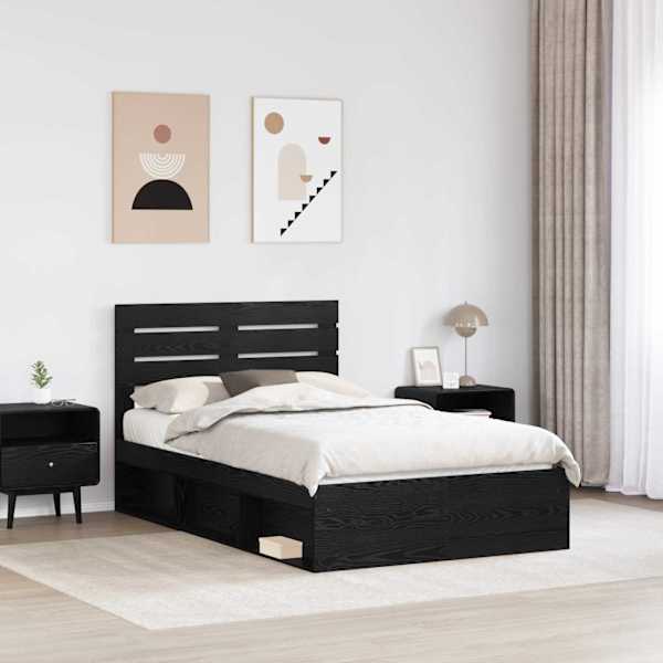 Voodiraam peatsiga, must tamm, 135 × 190 cm, männipuit — mudel 3411424