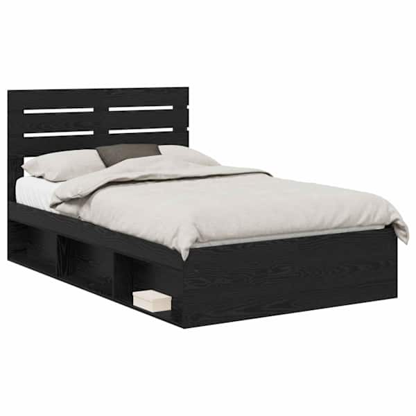 Voodiraam peatsiga, must tamm, 135 × 190 cm, männipuit — mudel 3411424