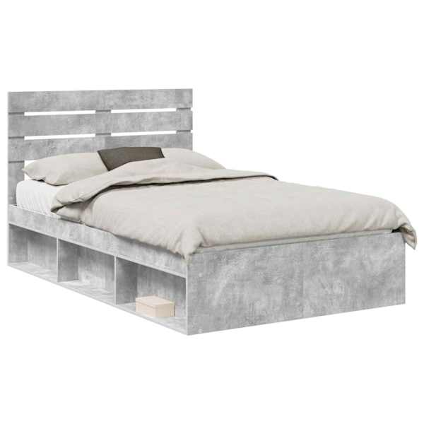 Voodiraam peatsiga, betoonhall, 135 × 190 cm, männipuit — mudel 3411426