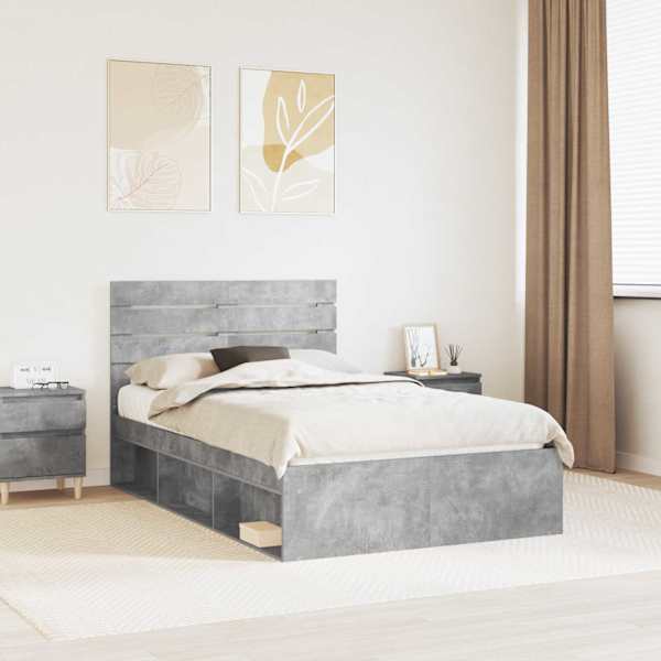 Voodiraam peatsiga, betoonhall, 120 × 200 cm, männipuit — mudel 3411434