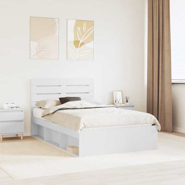 Voodiraam peatsiga, valge, 120 × 190 cm, männipuit — mudel 3411439