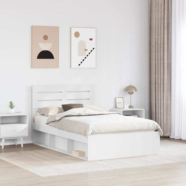 Voodiraam peatsiga, valge, 120 × 190 cm, männipuit — mudel 3411439