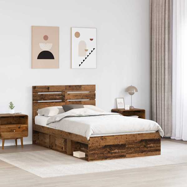 Voodiraam peatsiga, vana puit, 120 × 190 cm, männipuit — mudel 3411445