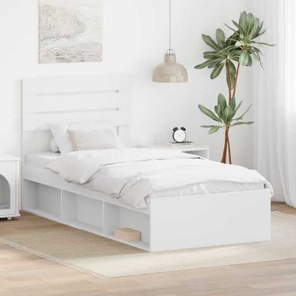 Voodiraam peatsiga, valge, 100 × 200 cm, männipuit — mudel 3411447
