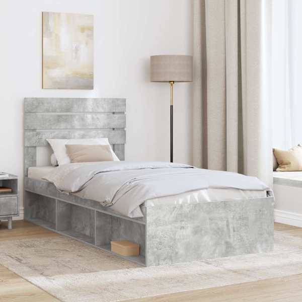 Voodiraam peatsiga, betoonhall, 100 × 200 cm, männipuit — mudel 3411450