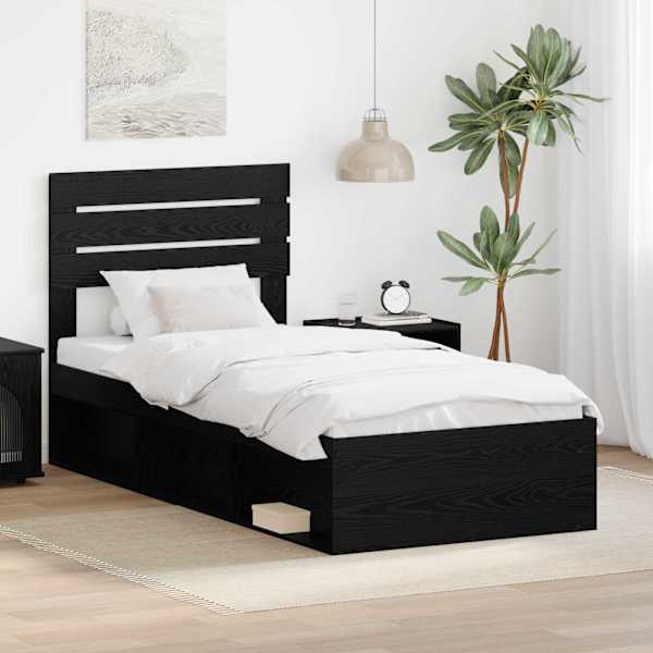 Voodiraam peatsiga, must tamm, 75 × 190 cm, männipuit — mudel 3411472