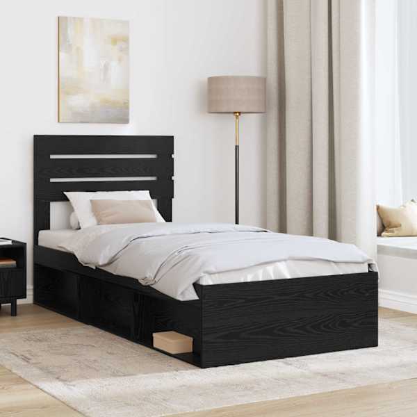 Voodiraam peatsiga, must tamm, 75 × 190 cm, männipuit — mudel 3411472