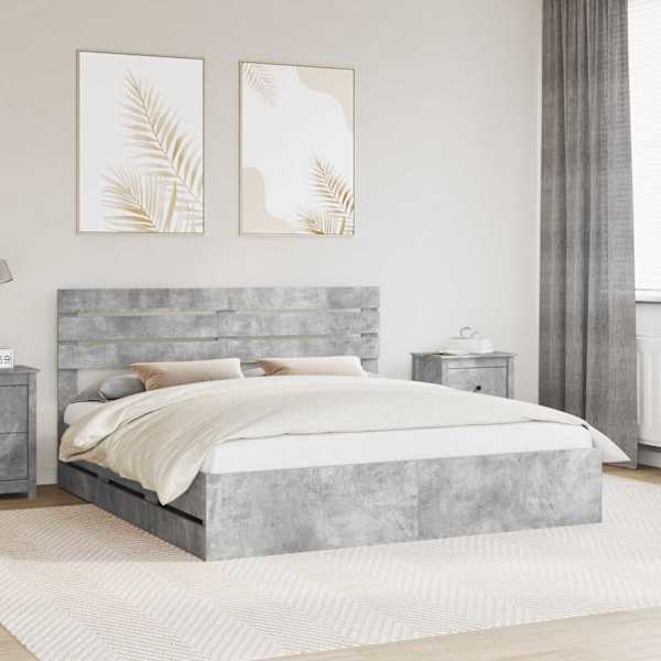 Sahtlitega voodiraam peatsiga, betoonhall, 180 × 200 cm — mudel 3411486