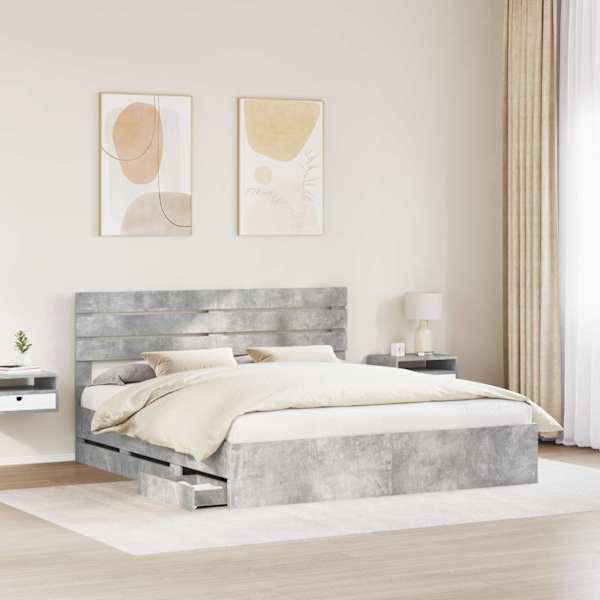 Sahtlitega voodiraam peatsiga, betoonhall, 180 × 200 cm — mudel 3411486