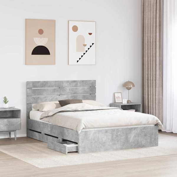 Sahtlitega voodiraam peatsiga, betoonhall, 150 × 200 cm — mudel 3411496